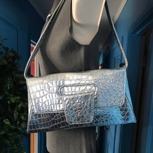 Silver Alligator Print Handbag